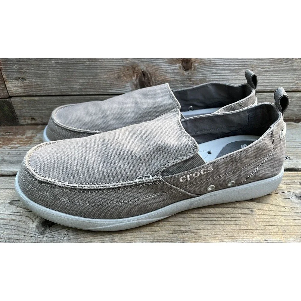 Crocs Walu Men's 13 Canvas Slip-On Loafers Casual Shoes 207635 - Gray